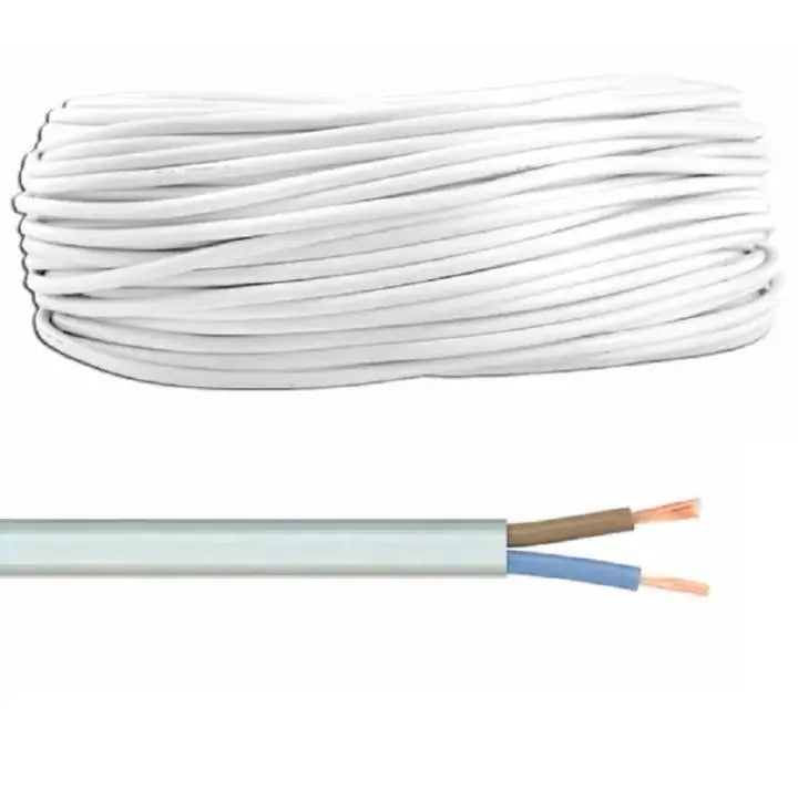 10m cablu electric 2x0.75mm2 MYYUP cupru multifilar dublu-izolat plat alb H03VVH2-F 2x0.75
