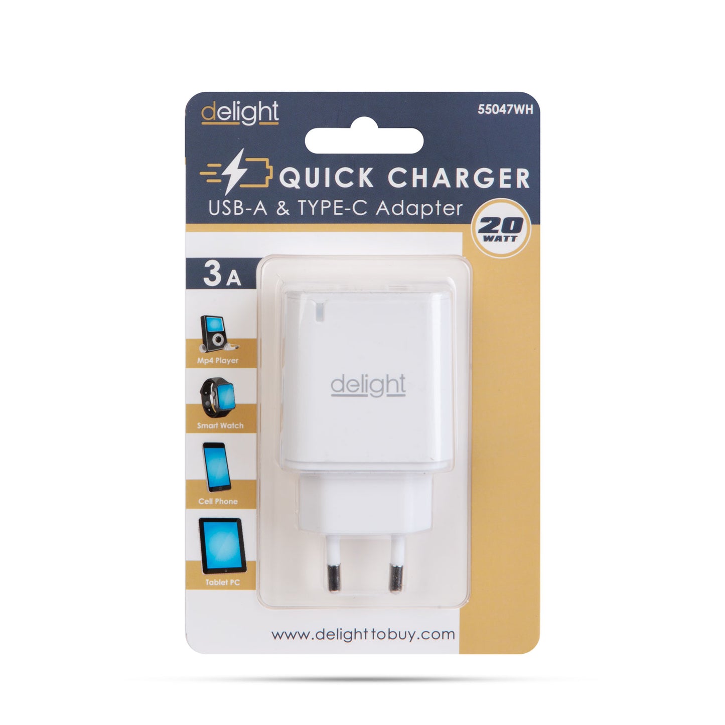 Adaptor de retea - QC3.0 USB + USB Type C PD 20W cu incarcare rapida alb Delight 55047WH