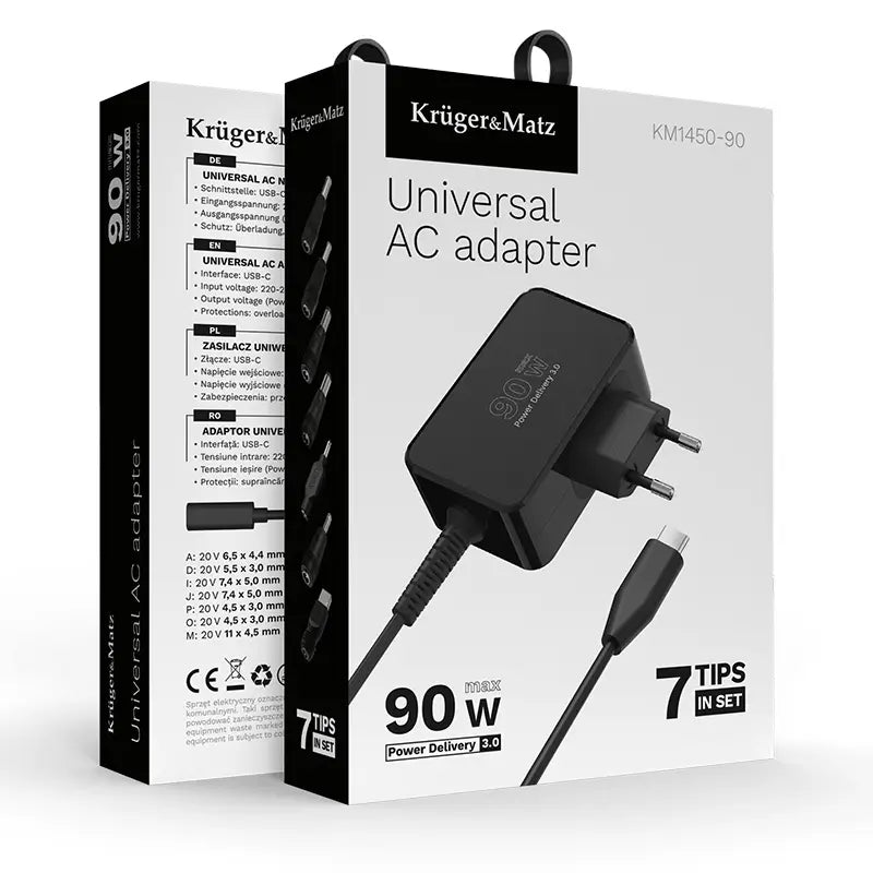 Alimentator Universal 90W PD USB-C + 7 adaptoare Kruger&Matz KM1450-90