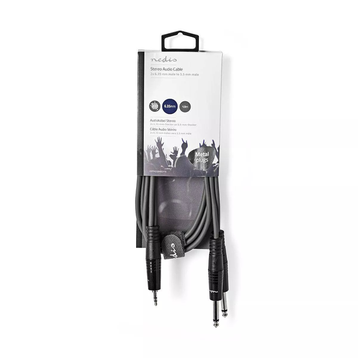 Cablu audio Stereo Jack 2x 6.35 mm tata mono - 3.5 mm tata Stereo 1.5m gri Nedis