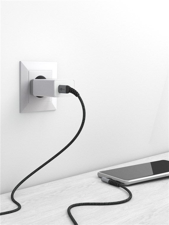 Cablu elegant extra-robust textil 2m 60W USB2.0 type C 90 grade - USB type C mufe metalice Goobay 64660