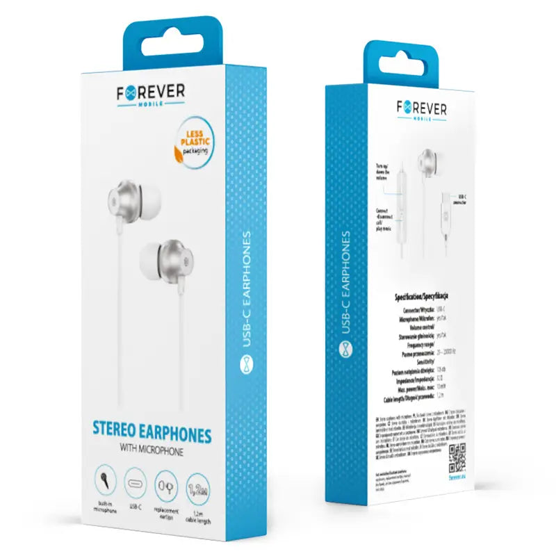 Casti stereo cu microfon mufa USB TYPE C 1.2m 32ohm alb FOREVER GSM187600