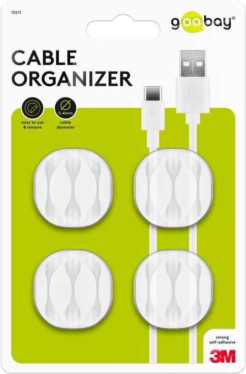 Cleme pentru gestionarea cablurilor cu 3 sloturi Goobay set 4buc alb