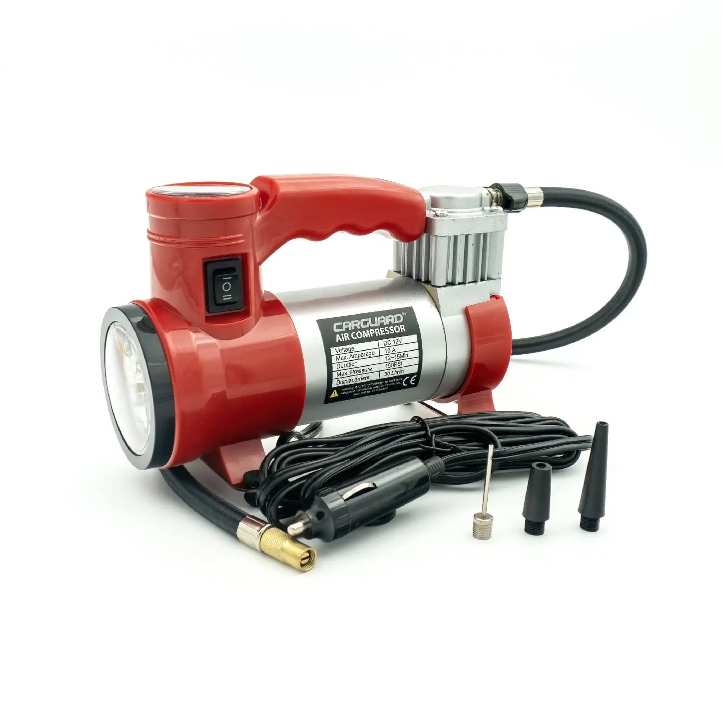 Compresor auto 12V Carguard COM001 30L/min 150PSI carcasa metal +LED frontal
