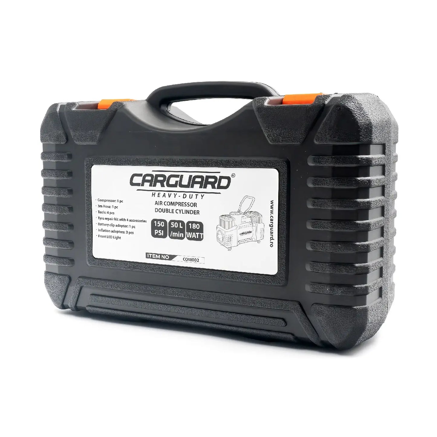Compresor auto 12V Carguard COM002 Heavy-Duty dublu cilindru 50L/min 150PSI LED +kit reparatie anvelope