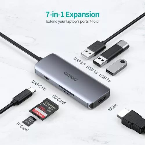 HUB USB Type C - 1x HDMI 3x USB 3.0 SD PD 100W Choetech M19 gri