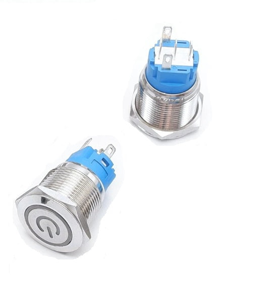 Intrerupator buton SW 4 OFF-(ON) fara retinere metal 22mm 12-24V LED albastru