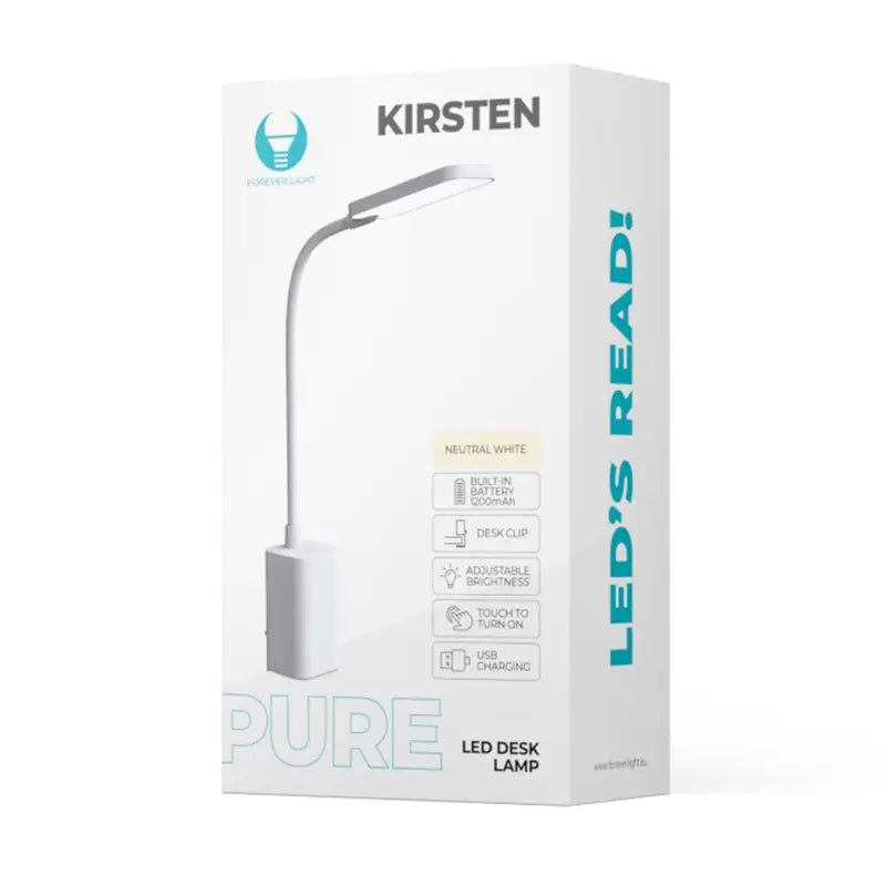 Lampa LED de birou 6W 4000K cu acumulator 1200mAh cu prindere clip masa /birou alb KIRSTEN FLB-10