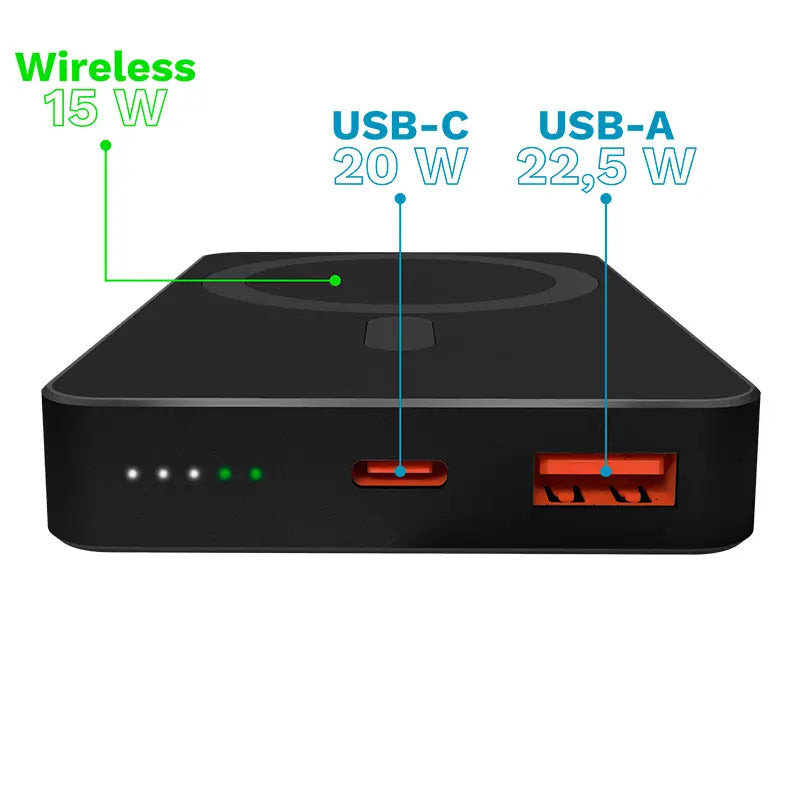 Power Bank inductie Kruger&Matz KM0912 10000mAh Li-ion Mag Safe wireless 15W / USB-C 20W /USB-A 25W