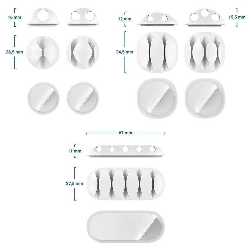 Set 5 cleme organizatoare cabluri cu adeziv albe MK5544 deleyCON