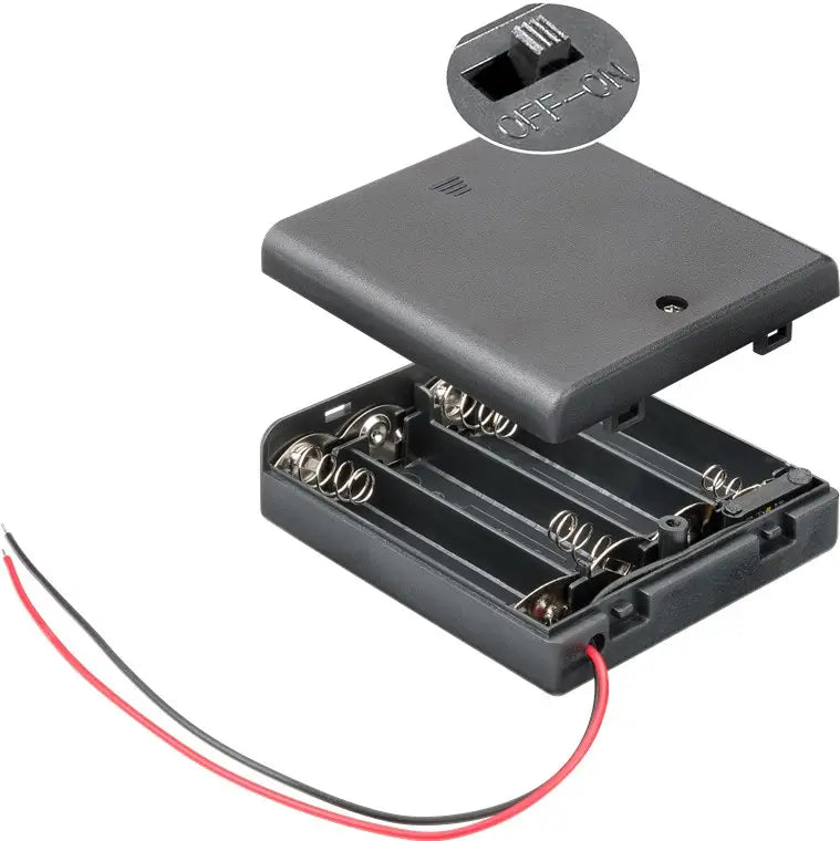 Suport baterii 4x AA R6 cu comutator si capete de cablu libere Rezistent la apa 11473 Goobay