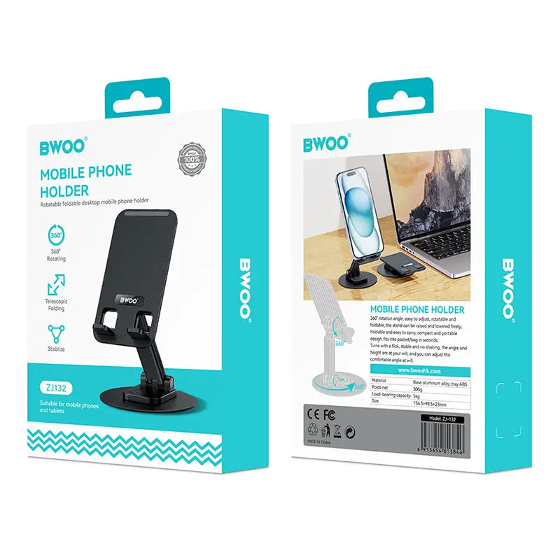 Suport birou rotativ 360 grade pentru telefon negru BWOO ZJ132