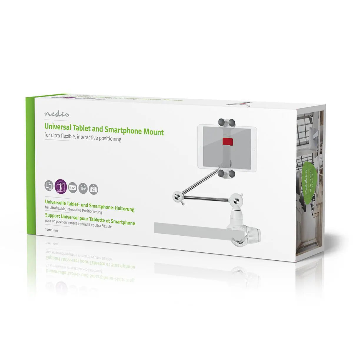 Suport Nedis TDMT111WT pentru tableta si smartphone 4-12" rotire 360 brat pliabil