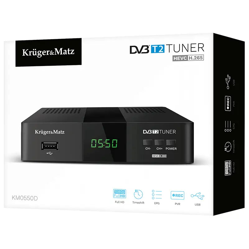 Tuner DVB-T2 DVB-T H.265 HEVC Kruger&Matz KM0550D
