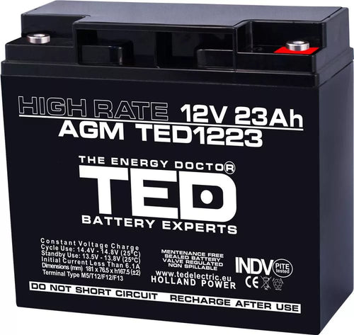 Acumulator 12V 23A AGM VRLA High Rate 181x76x167mm F3 TED Battery Expert Holland