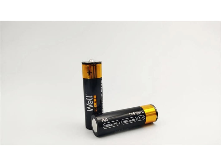 Acumulator AA R6 Li-ion 14500 1.5V 1660mAh 2500mWh cu incarcare 5V USB-C 2buc/blister Well ACCU-14500/166C-BL2-WL