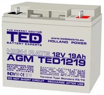 Acumulator TED 12V 19Ah High Rate AGM plumb acid 181mm x 76mm x h167mm TED1219HRF3