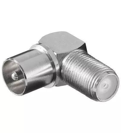 Adaptor coaxial TV 90 grade tata la F mama metal Goobay