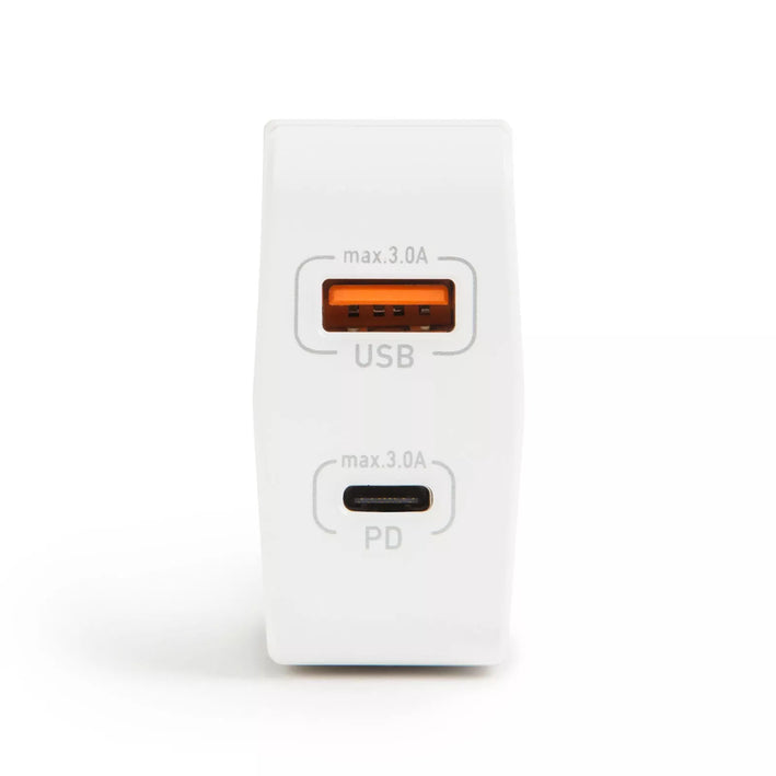 Adaptor incarcator de retea USB +USB Type C PD18W QuickCharge 3.0 cu incarcare rapida alb delight