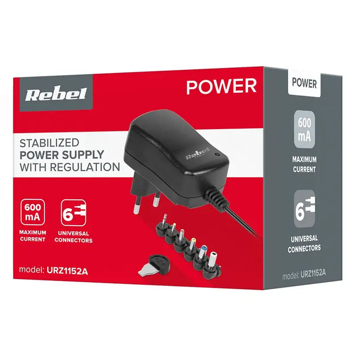 Alimentator stabilizat universal 3-12V 600mAh + 6 conectori REBEL URZ1152A