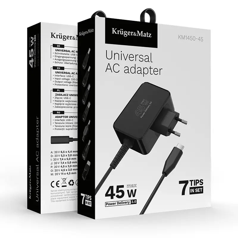 Alimentator Universal 45W PD USB-C + 7 adaptoare Kruger&Matz KM1450-45
