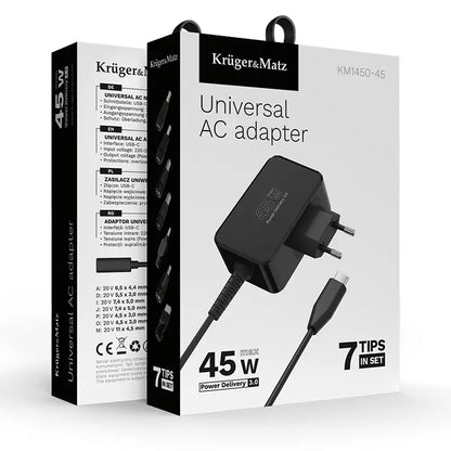 Alimentator Universal 45W PD USB-C + 7 adaptoare Kruger&Matz KM1450-45