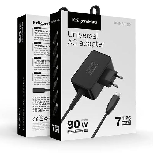 Alimentator Universal 90W PD USB-C + 7 adaptoare Kruger&Matz KM1450-90