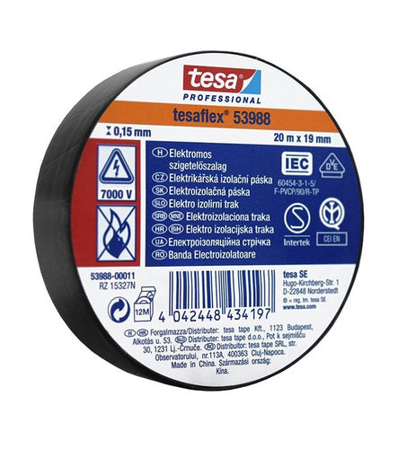 Banda izolatoare TESA PROFESSIONAL TESAFLEX 15mm x 20m 7000V negru