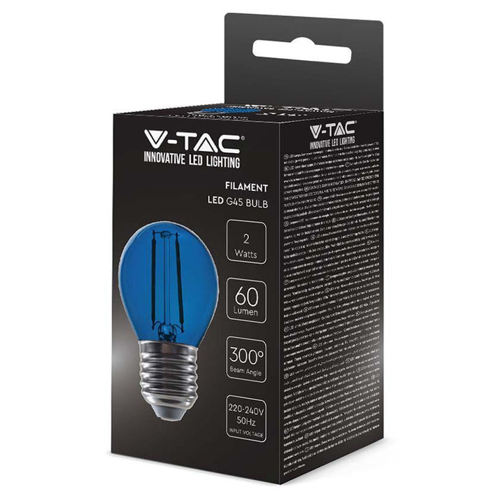 Bec LED G45 E27 2W cu filament lumina albastra V-tac SKU-217412