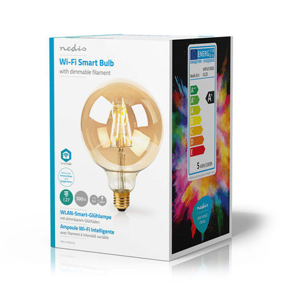 Bec Wi-Fi Smart LED cu filament Nedis E27 125mm 5W 500lm 2700K auriu