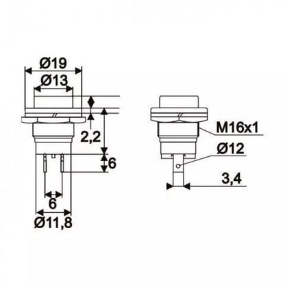 Buton 1 circuit 2A 250V OFF-(ON) fara retinere albastru 09065KE