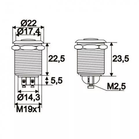 Buton 1 circuit 2A 250V OFF-(ON) fara retinere metal resistent la apa