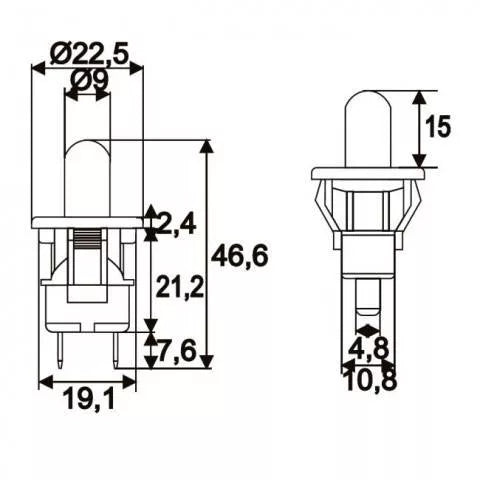 Buton ON-(OFF) 1 circuit 2.5A 250V fara retinere