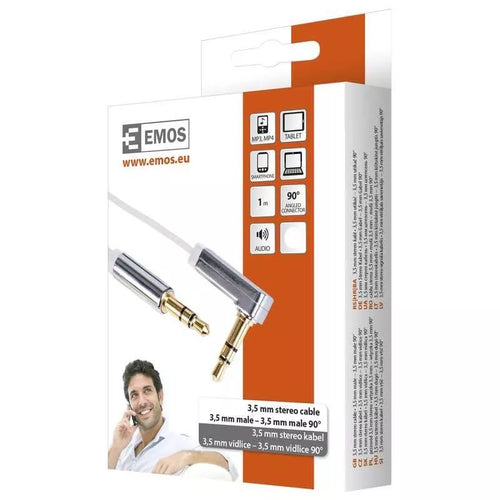 Cablu audio auxiliar 1m JACK 3.5 mm tata-tata la 90 grade alb Emos