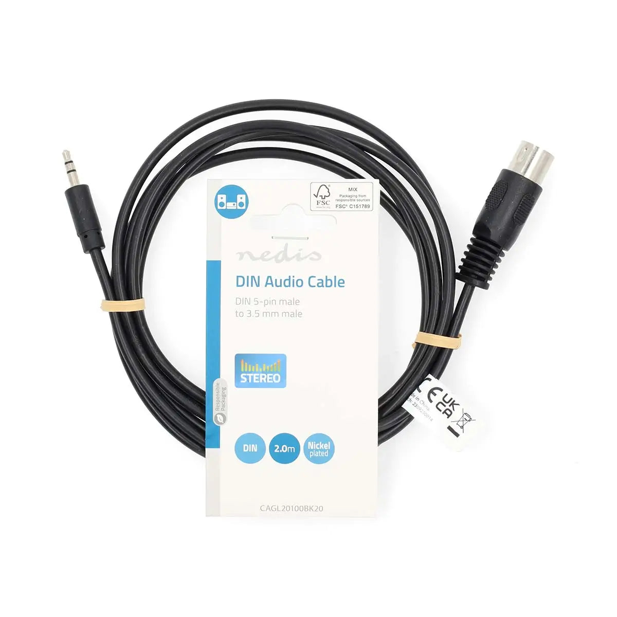 Cablu audio DIN 5pini tata - Jack 3.5 mm STEREO tata 2m Nedis CAGL20100BK20