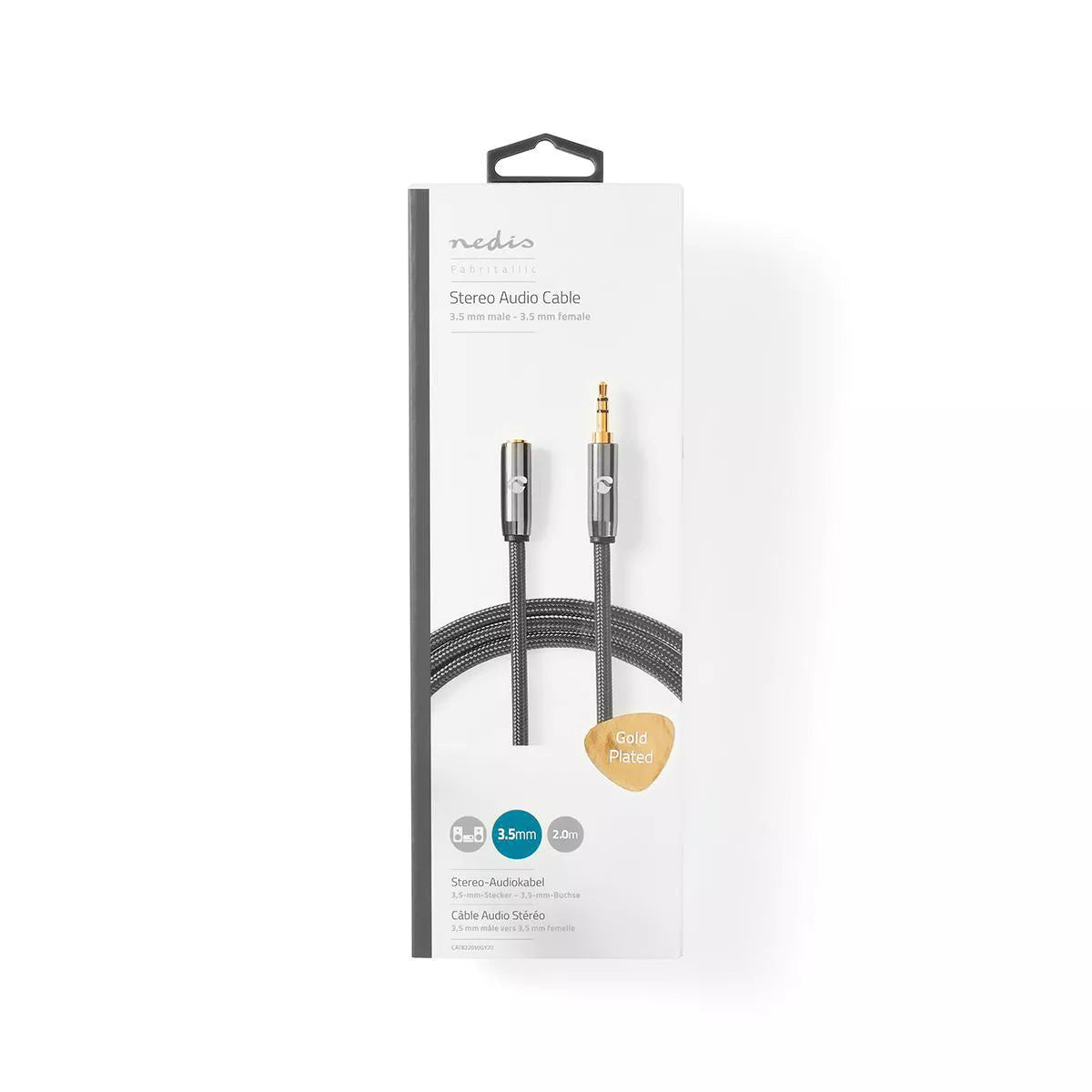 Cablu audio Jack stereo 3.5 mm tata - 3.5 mm mama Nedis 2m gri metal