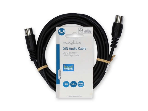 Cablu audio stereo DIN 5p tata - 5p DIN tata 3m negru Nedis CAGL20000BK30