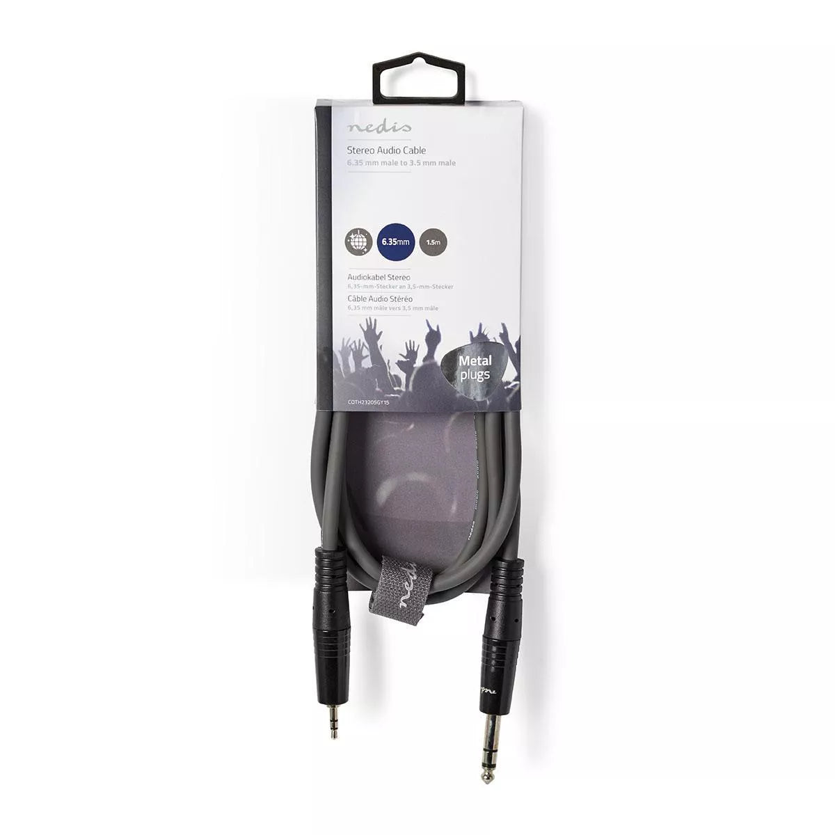 Cablu audio stereo Jack 6.35 mm Tata - 3.5 mm Tata 1.5m gri Nedis