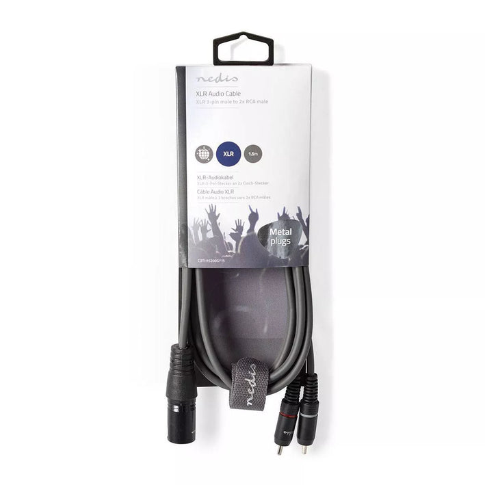 Cablu audio stereo XLR 3-Pin tata - 2x RCA tata 1.5m gri NEDIS