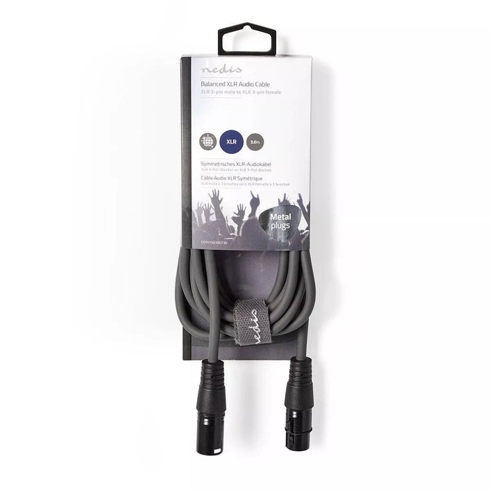 Cablu audio Stereo XLR 3 pini tata - XLR 3 pini mama 3m Gri Nedis