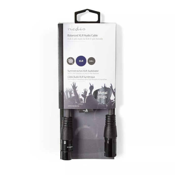 Cablu audio XLR 3-Pini tata - XLR 3-Pini mama Balansat 0.5m GrI NEDIS