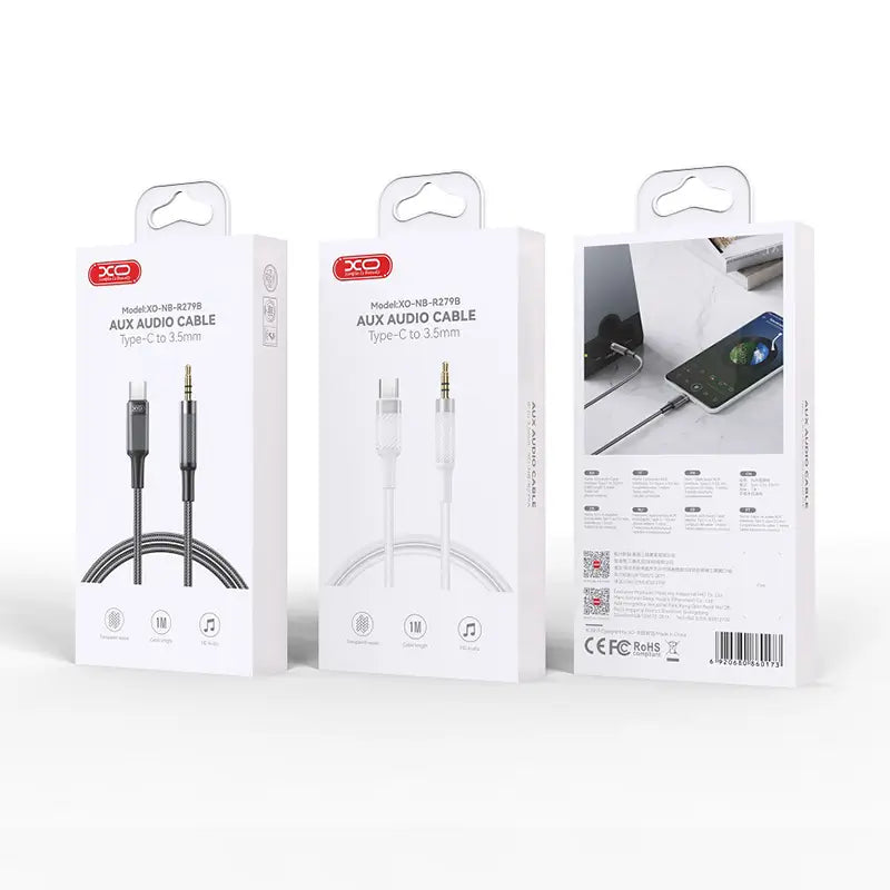 Cablu auxiliar audio Type-C la 3.5 mm Jack 1m alb XO-NB-R279B