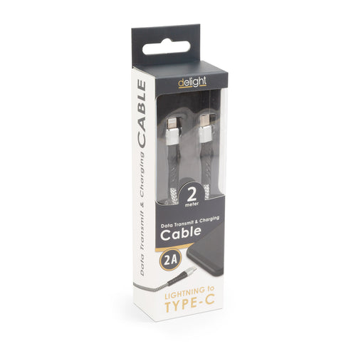 Cablu de date Apple iPhone lightning - USB Type C 2m 2A gri panzat delight