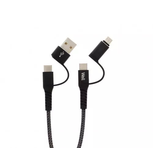 Cablu de date si incarcare 4in1 1m 3A Well negru