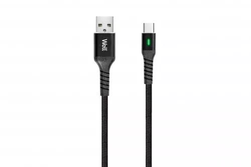 Cablu de date si incarcare USB Type C 1m Well indicator incarcare 3A negru