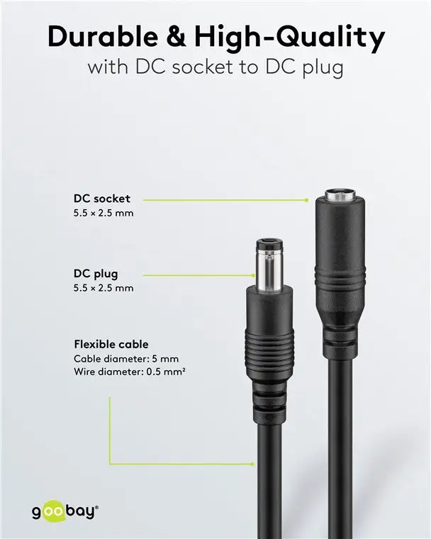 Cablu de extensie DC mama-tata 5.5x2.5mm 5m negru Goobay 76673