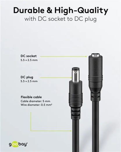 Cablu de extensie DC mama-tata 5.5x2.5mm 5m negru Goobay 76673