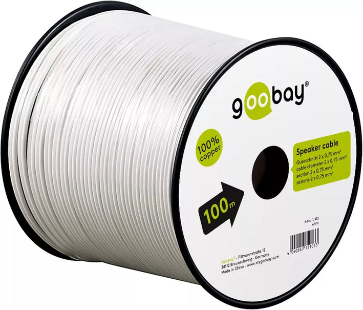 Cablu difuzor alb 2x0.75mm OFC cupru fara oxigen Goobay 15103