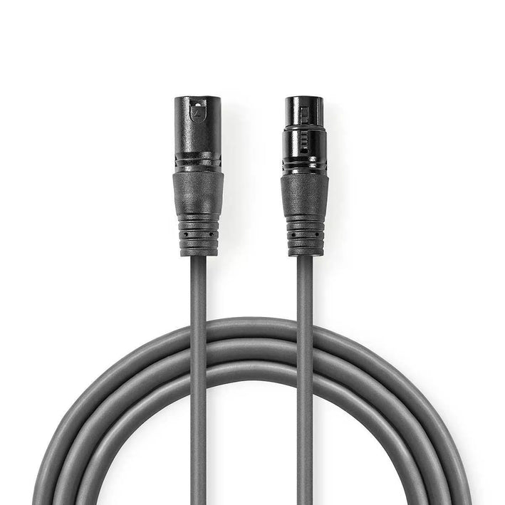 Cablu digital DMX 110 Ohm XLR 3 Pini tata - XLR 3 Pini mama 15m gri Nedis