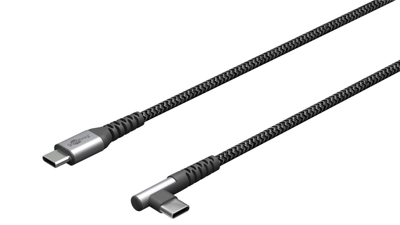 Cablu elegant extra-robust textil 2m 60W USB2.0 type C 90 grade - USB type C mufe metalice Goobay 64660